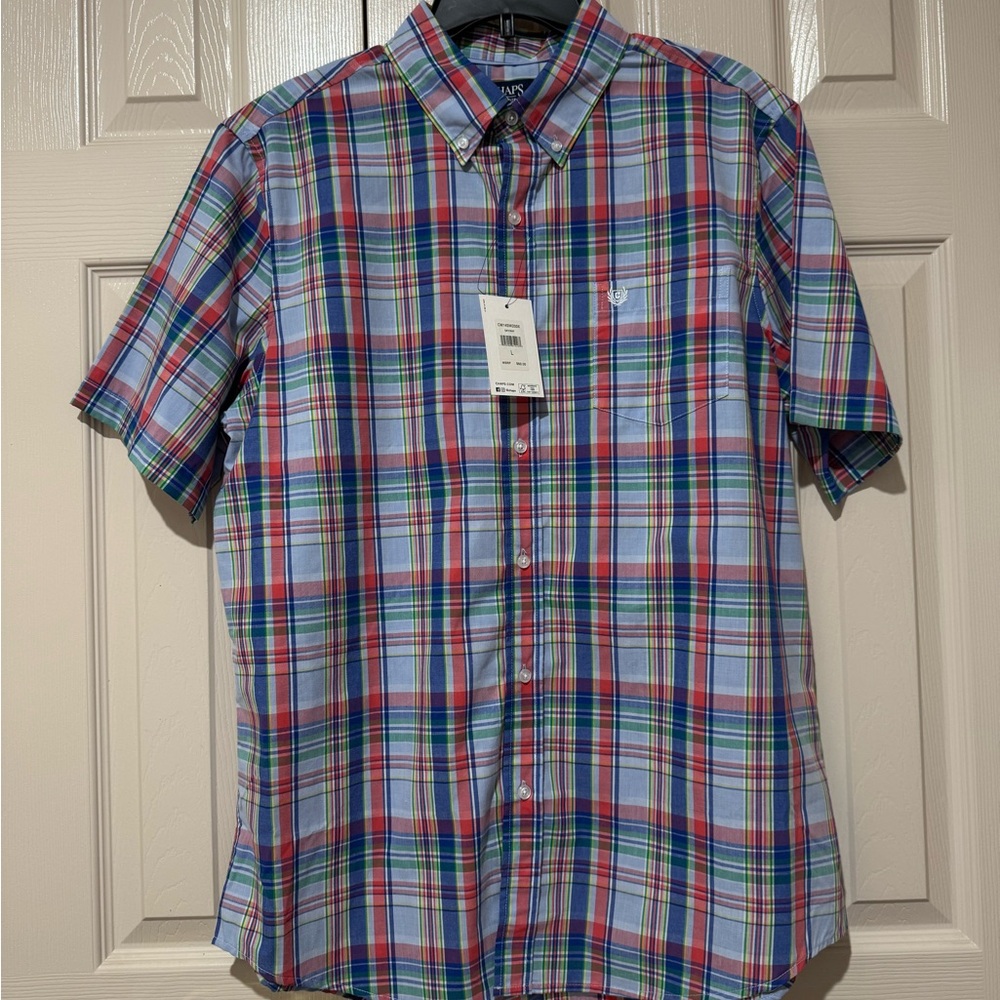 Chaps - Oxford Shirt Mens Sz L Plaid Classics Short Sleeve- NWT $60.00
